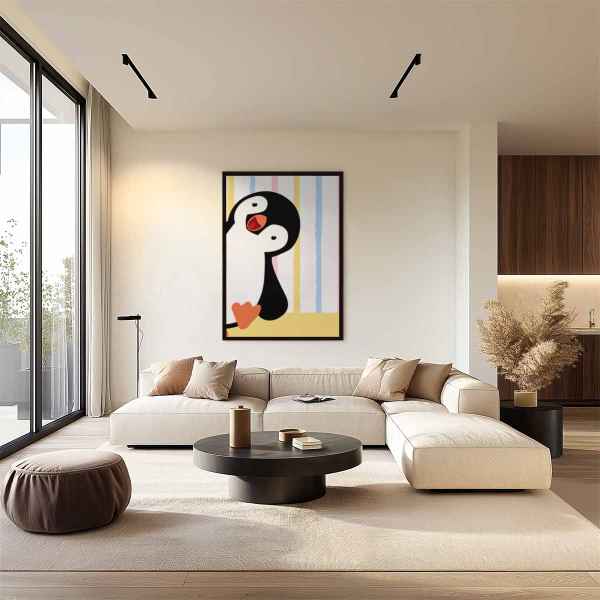 Vrolijke Pinguïn Kunstprint Kunstwerk-canvas-dibond-plexiglas-wanddecoratie-WallArtistic