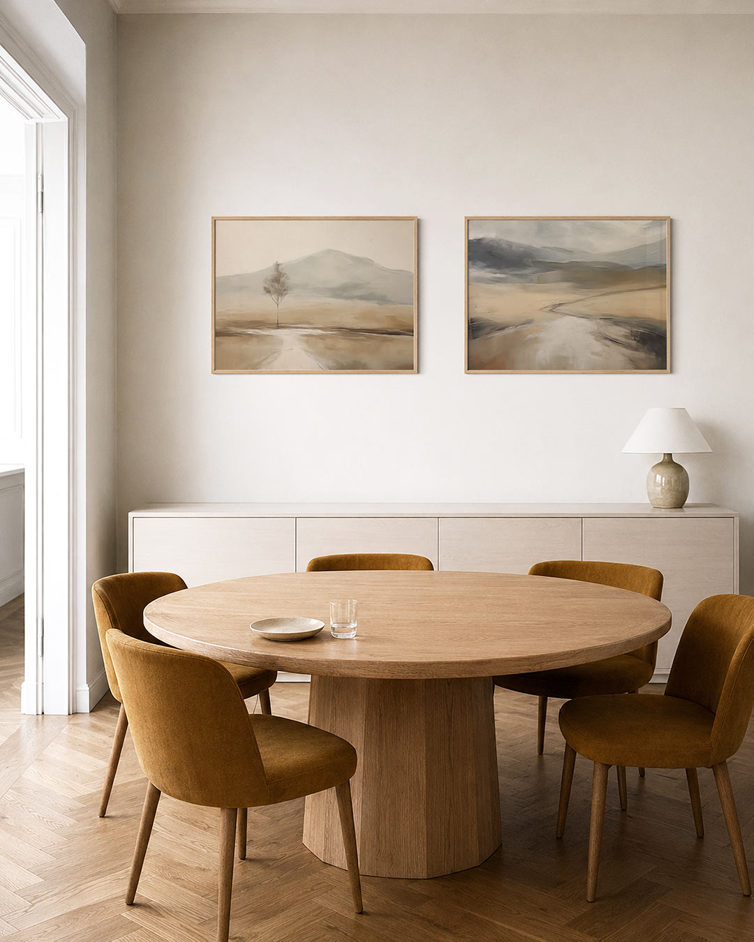 Interieurpresentatie van twee posters met een eenzame boom in een uitgestrekt landschap