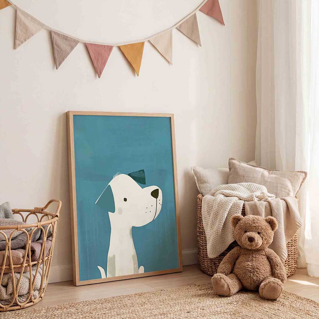 Hond met blauwe achtergrond Poster