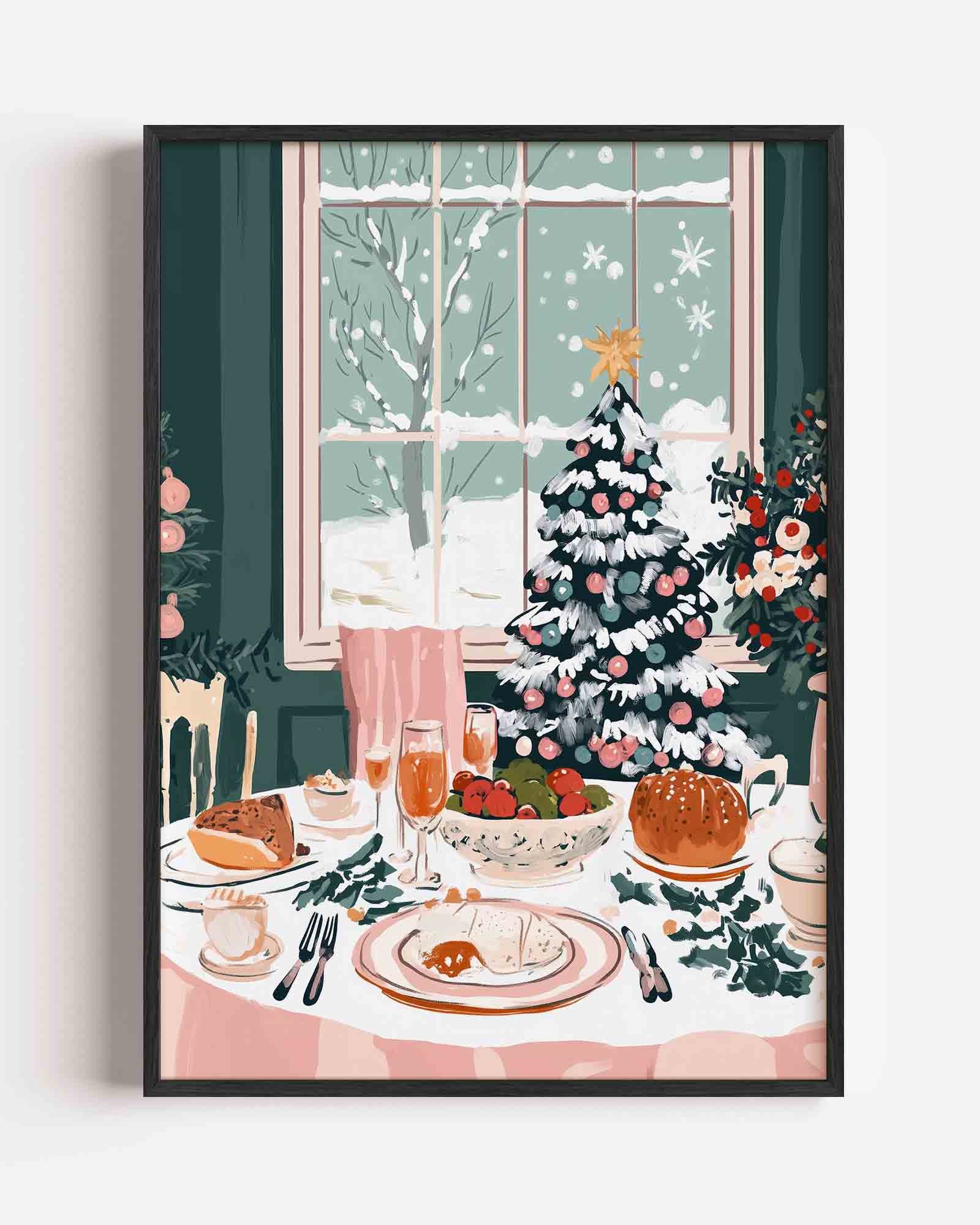Kersttafel met boom Poster