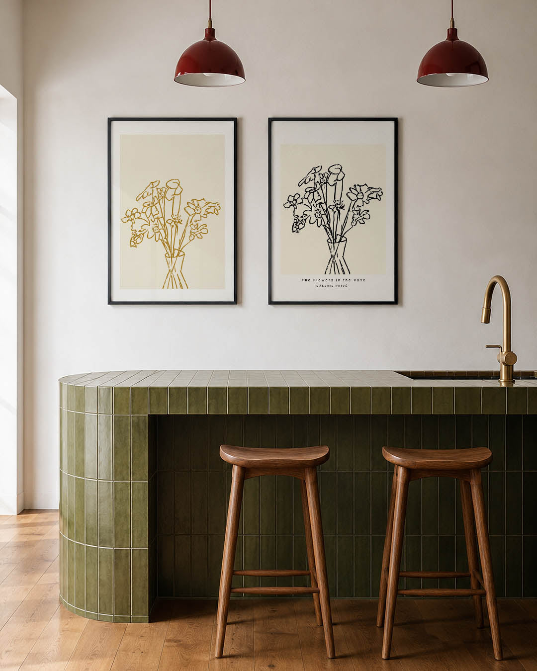 Lijnbloemen in vaas Posterset