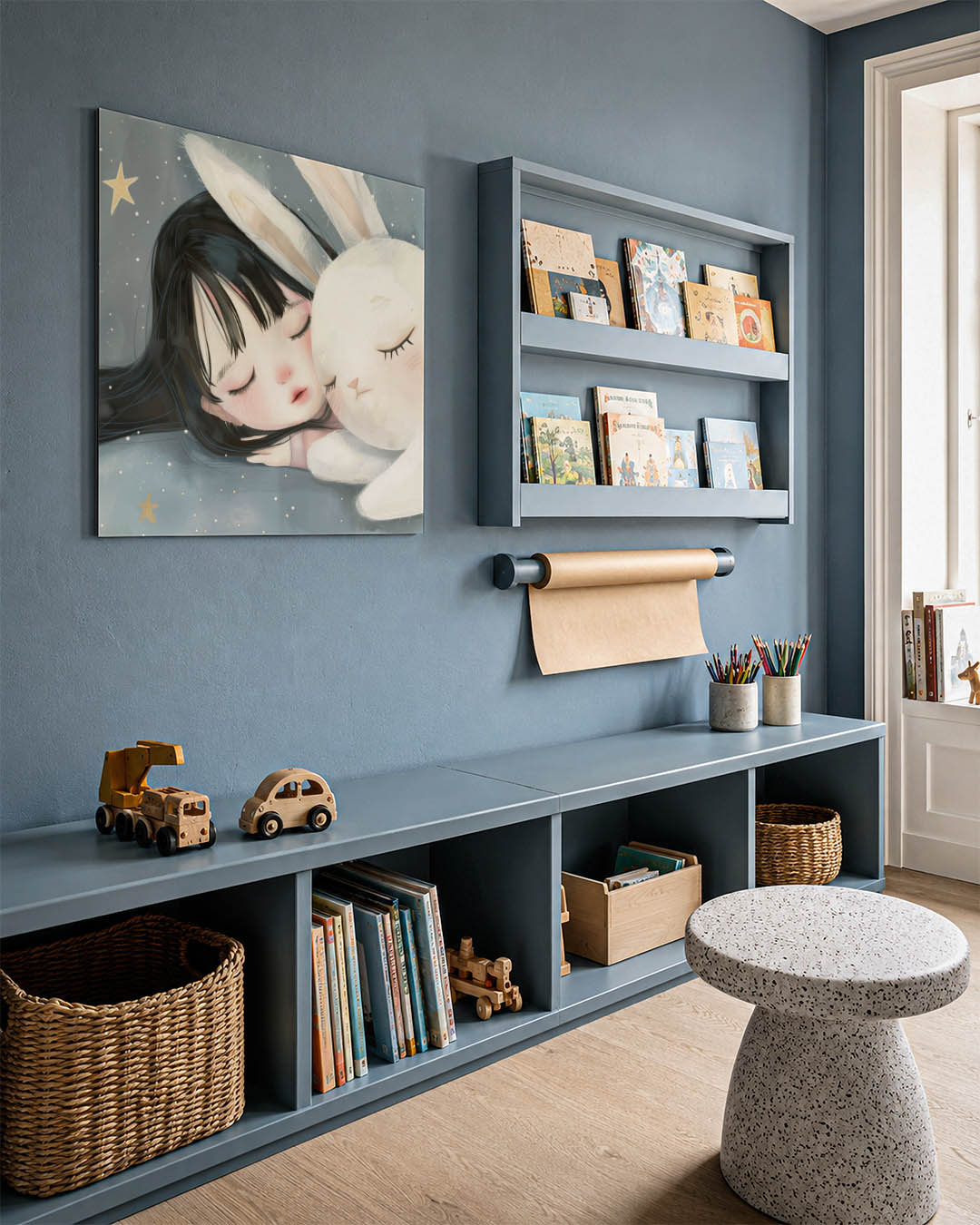 Dromerig kind en konijn Kunstwerk