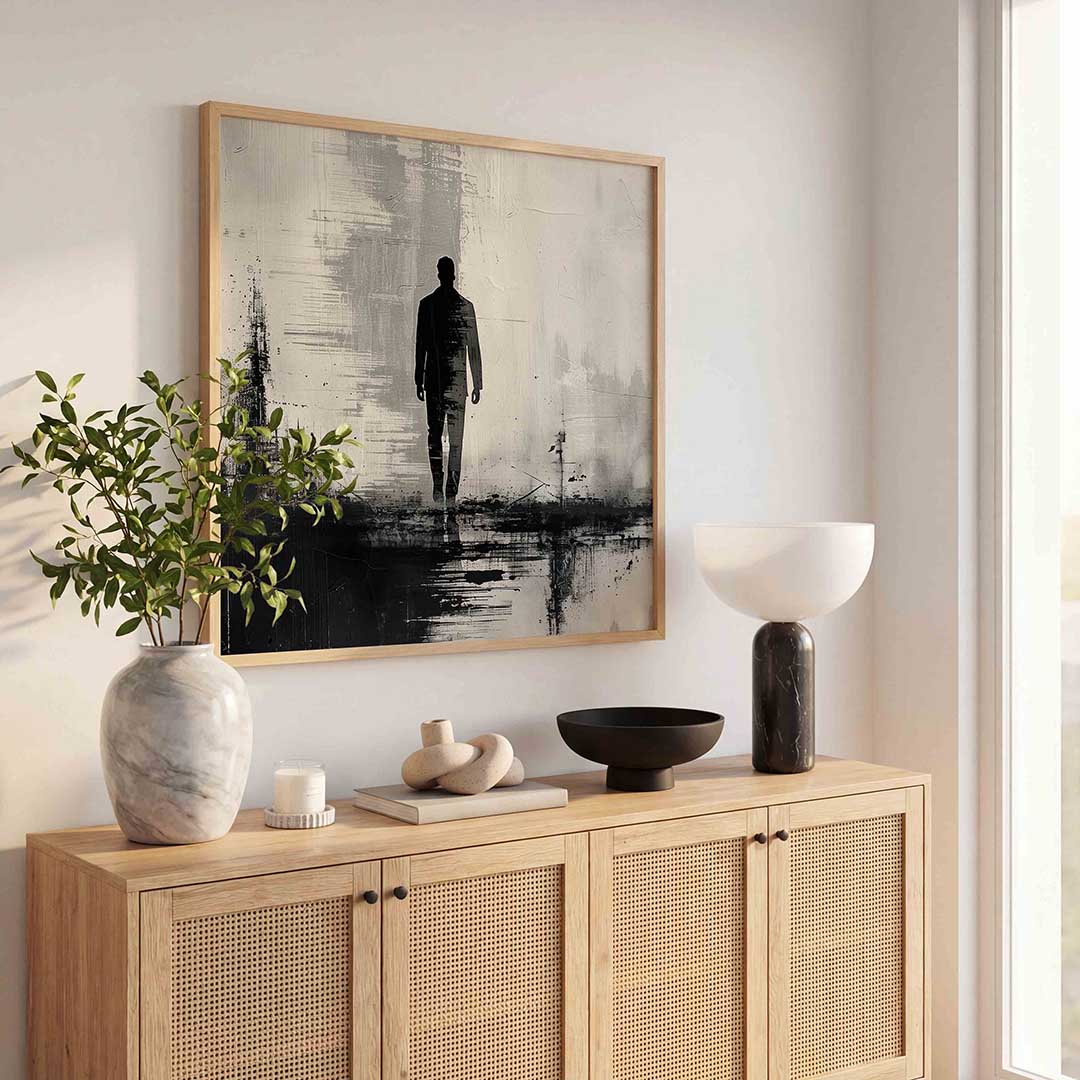 Silhouet van wandelende man Poster