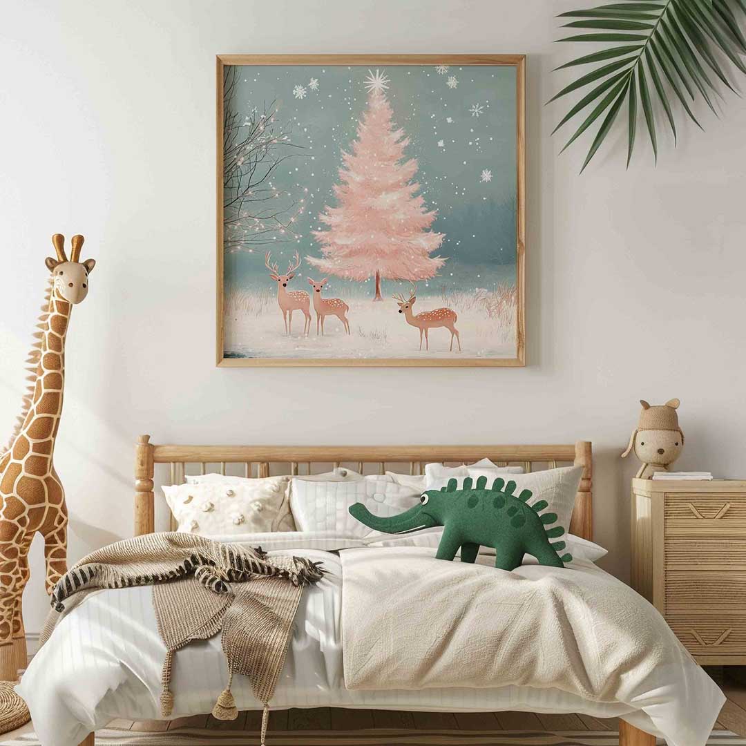 Herten en roze boom Poster