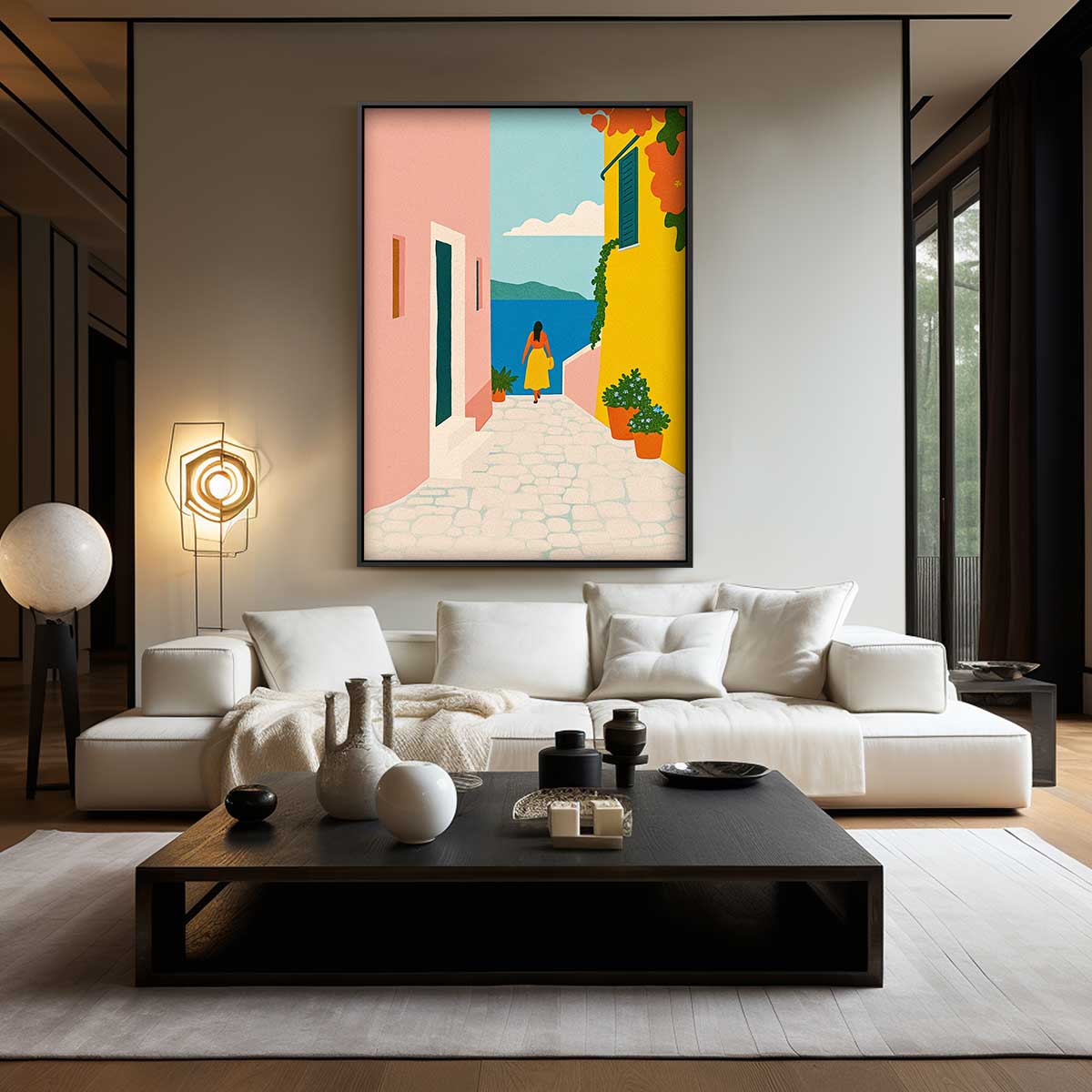 Zonnige Straat aan de Zee Kunstwerk-canvas-dibond-plexiglas-wanddecoratie-WallArtistic