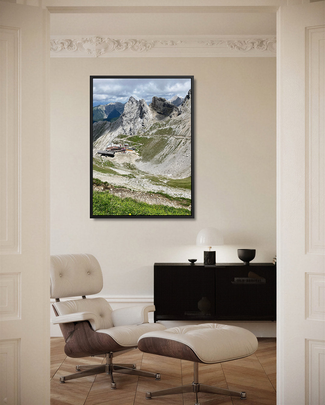 Berglandschap met gebouw Kunstwerk