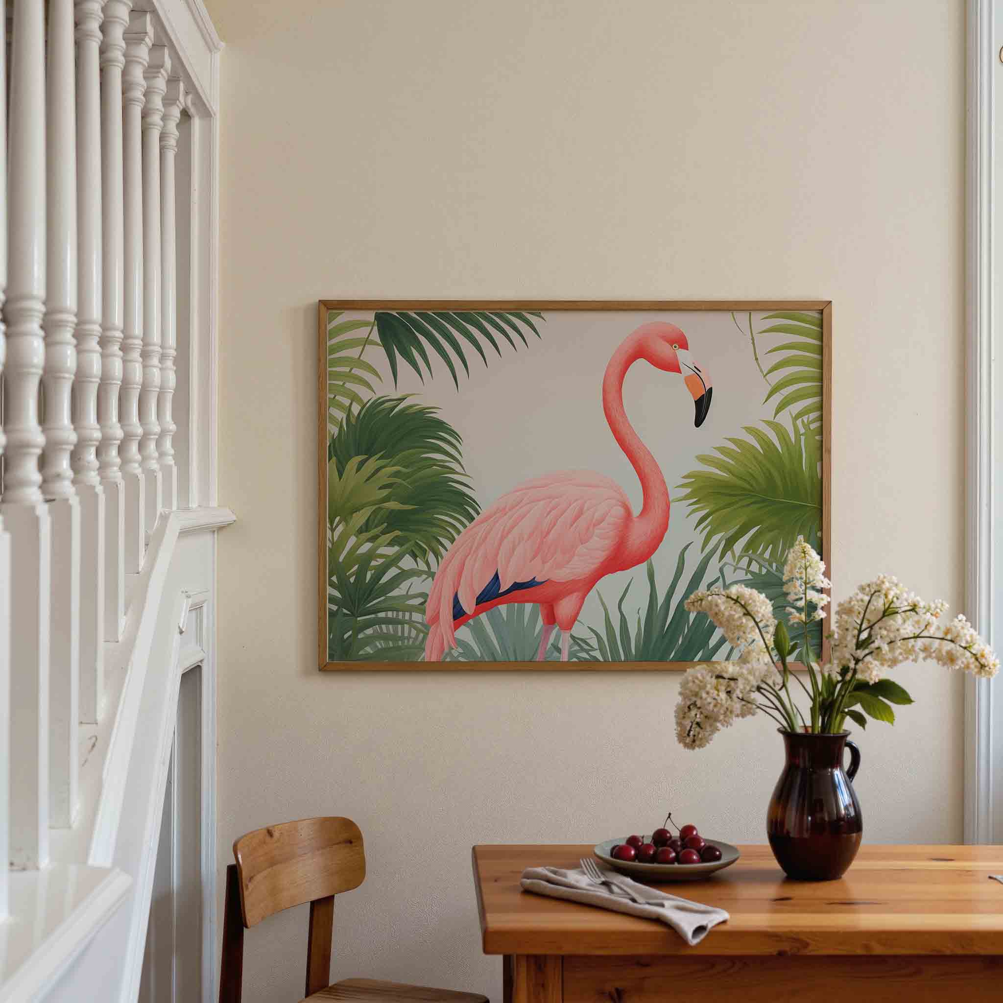 Flamingo en bladeren Poster