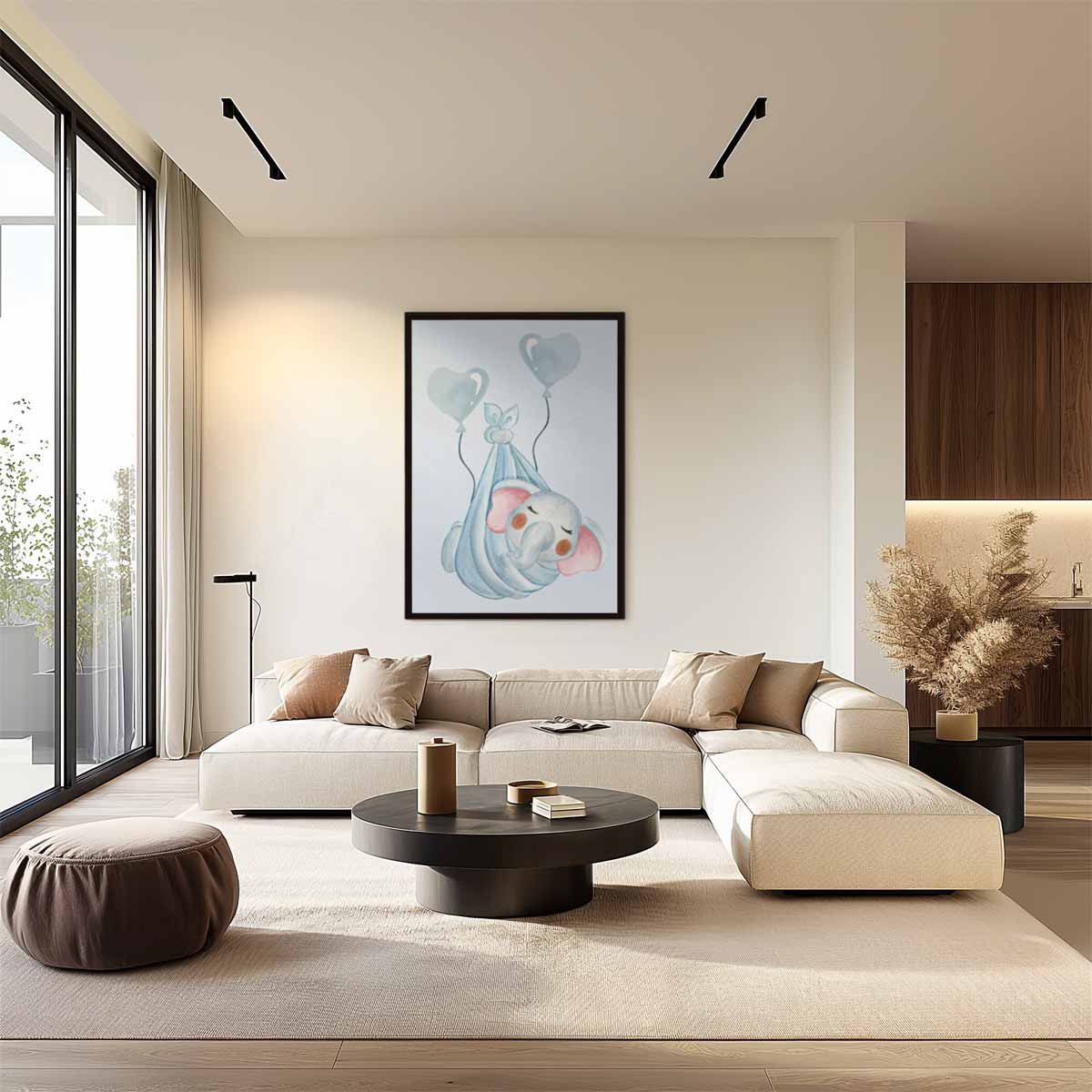Dromerige Olifant met Ballonnen Kunstwerk-canvas-dibond-plexiglas-wanddecoratie-WallArtistic