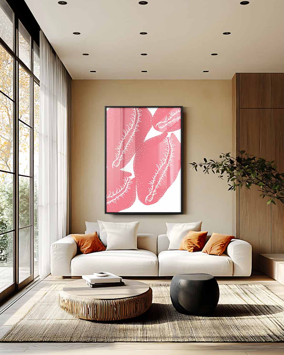Speelse Roze Bladvormen Kunstwerk-canvas-dibond-plexiglas-wanddecoratie-WallArtistic