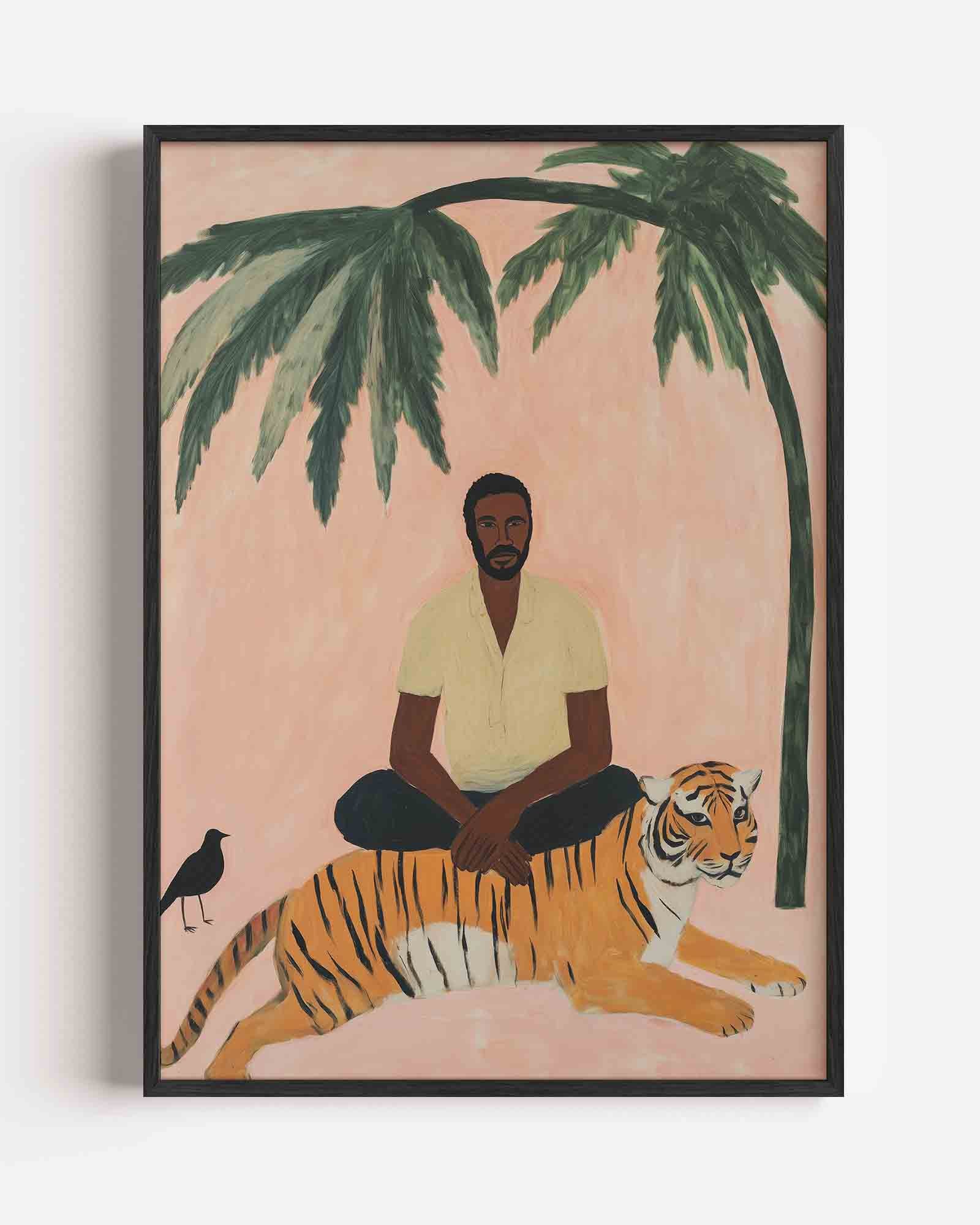 Man met tijger en palm Poster