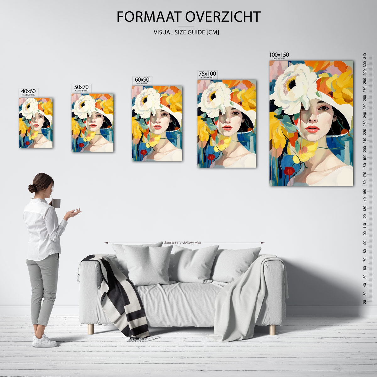 Vrouw met bloemenhoed Kunstwerk