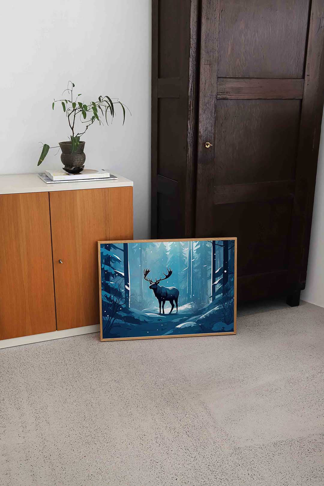 Hert in winterbos Poster