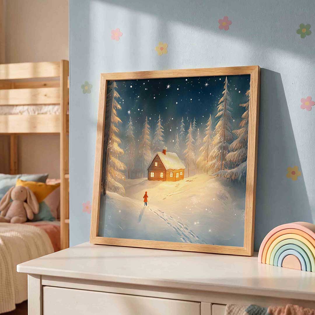 Sneeuwlandschap met huis Poster