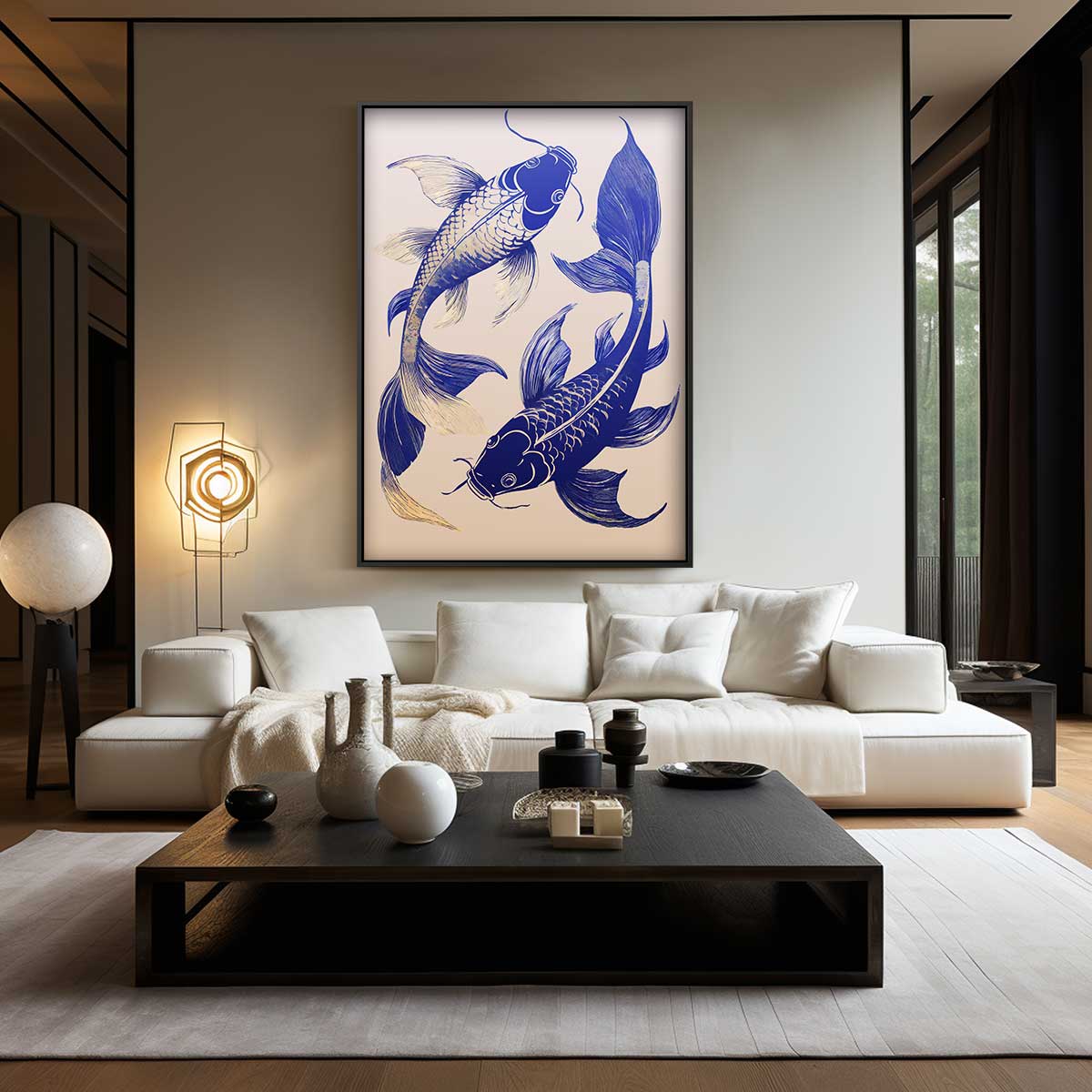 Dancing Koi in Blue Glory Artwork