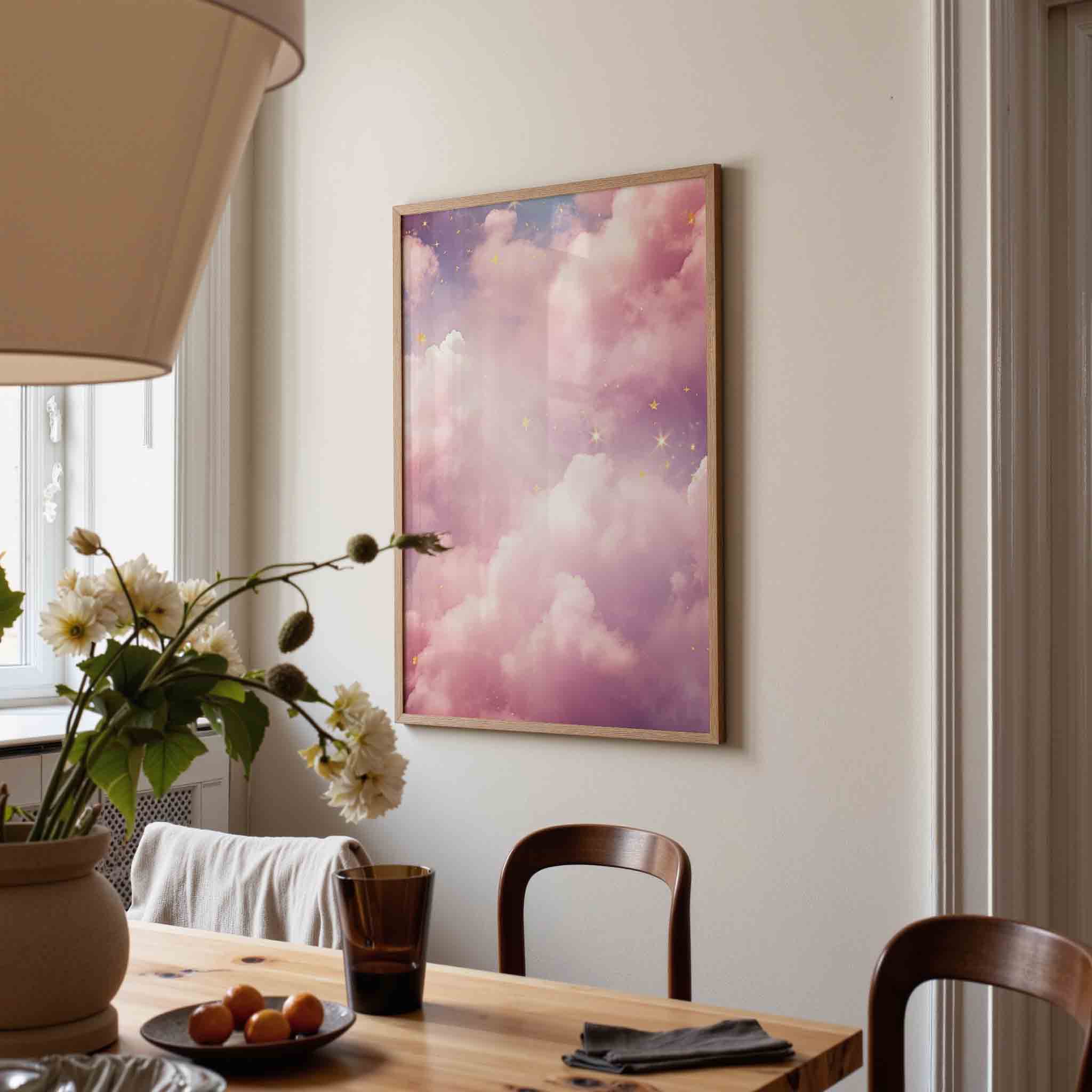 Roze wolken en sterren Poster