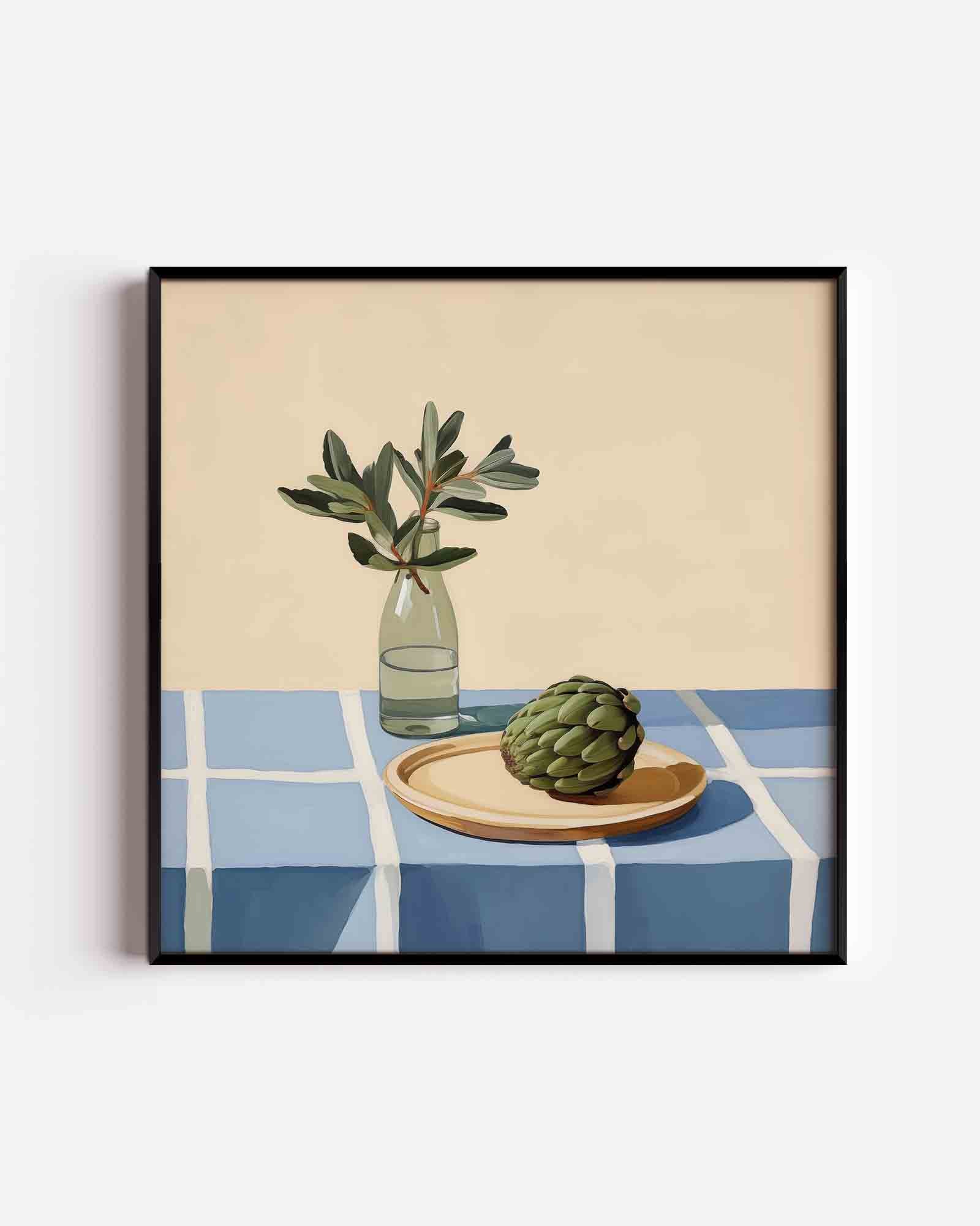 Groene fles en artisjok Poster