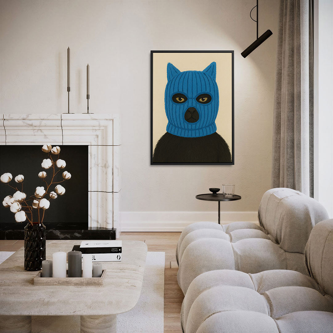Kat in blauwe masker Kunstwerk