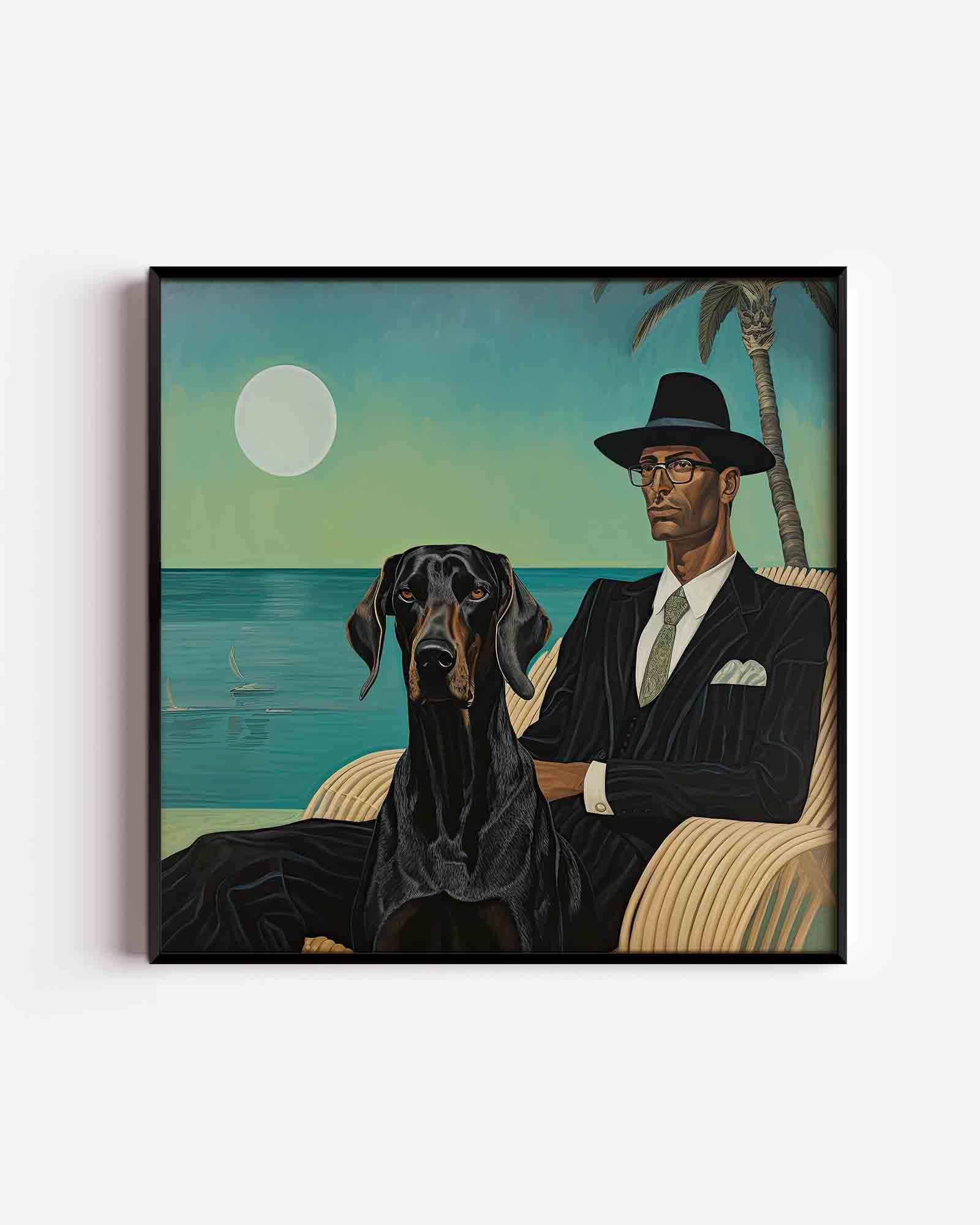 Man en hond bij zee Poster