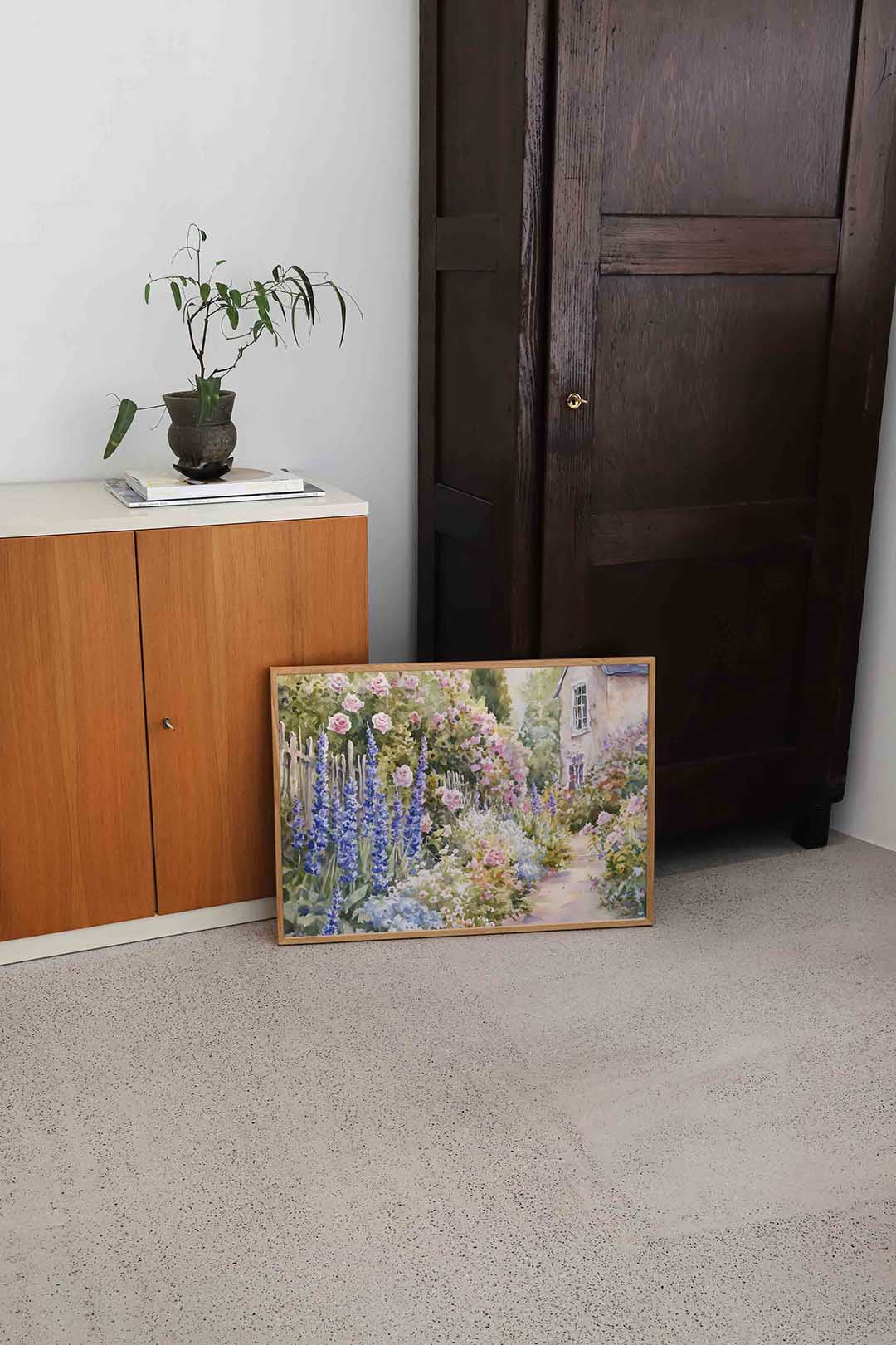 Bloementuin bij huis Poster
