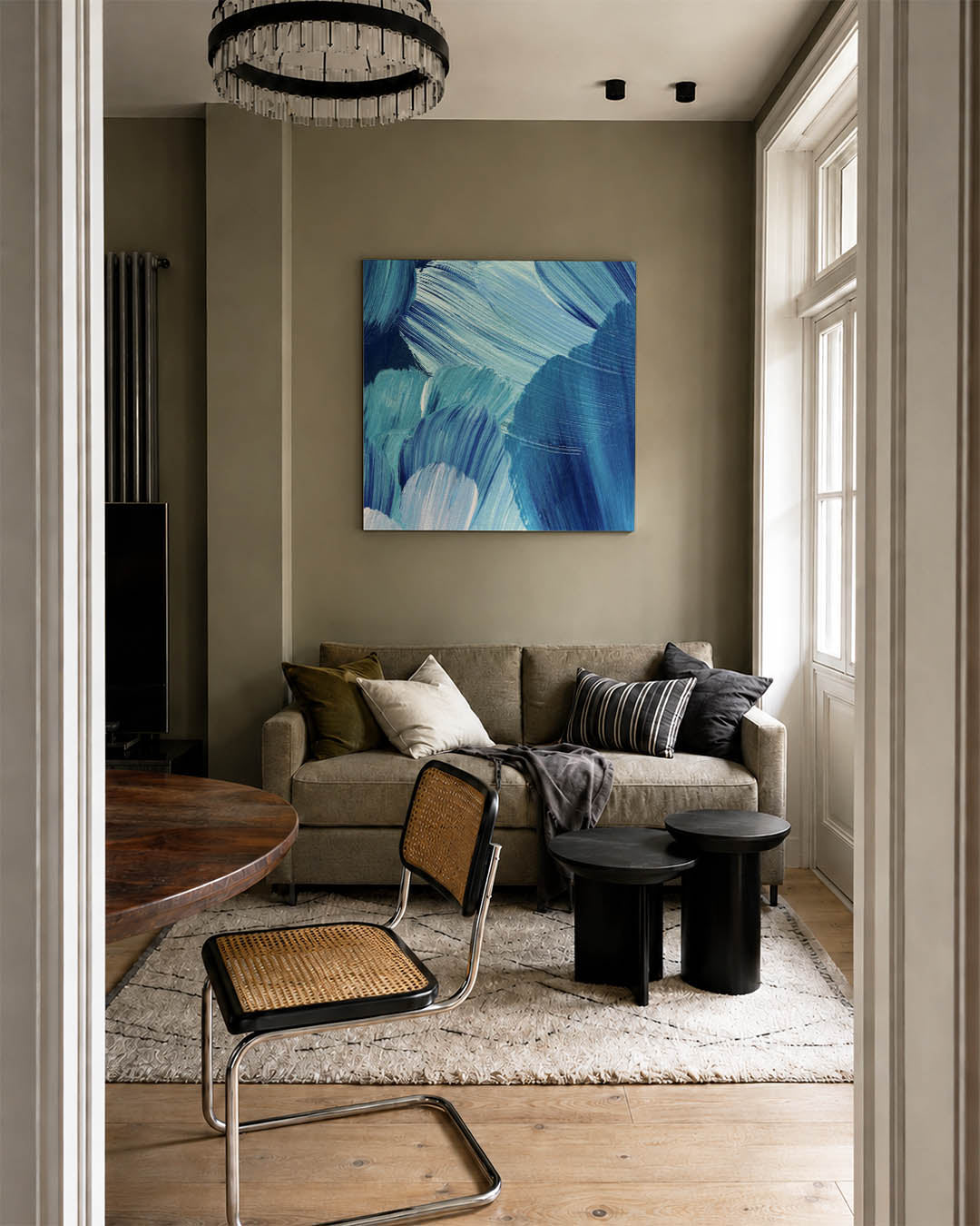 Dynamische blauwe beweging Kunstwerk