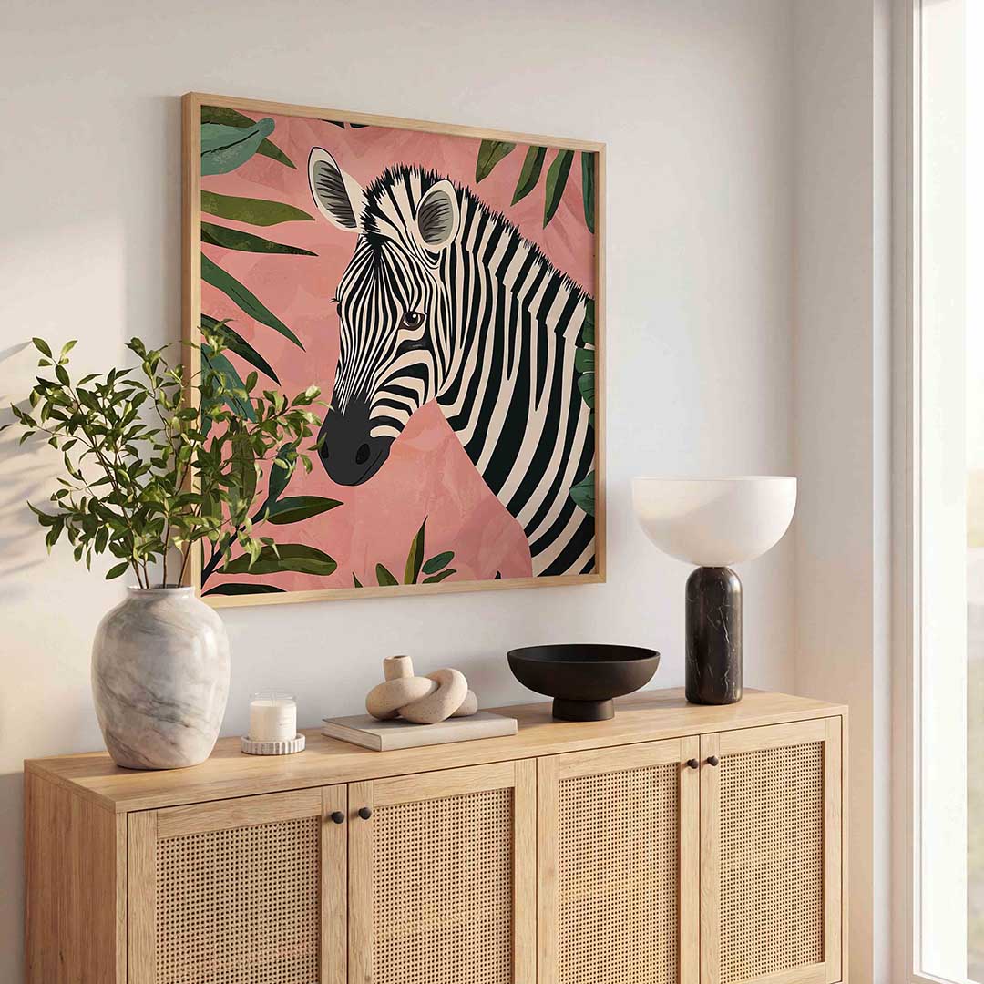 Zebra en bladeren Poster
