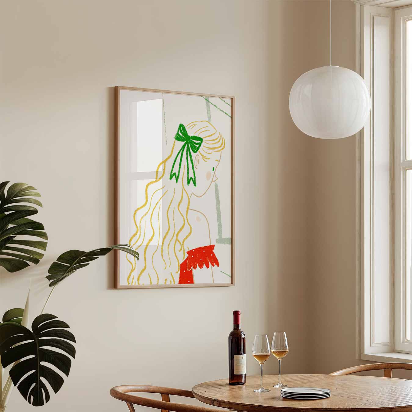 Dromerige Illustratie Van Meisje Met Strik Poster-WallArtistic