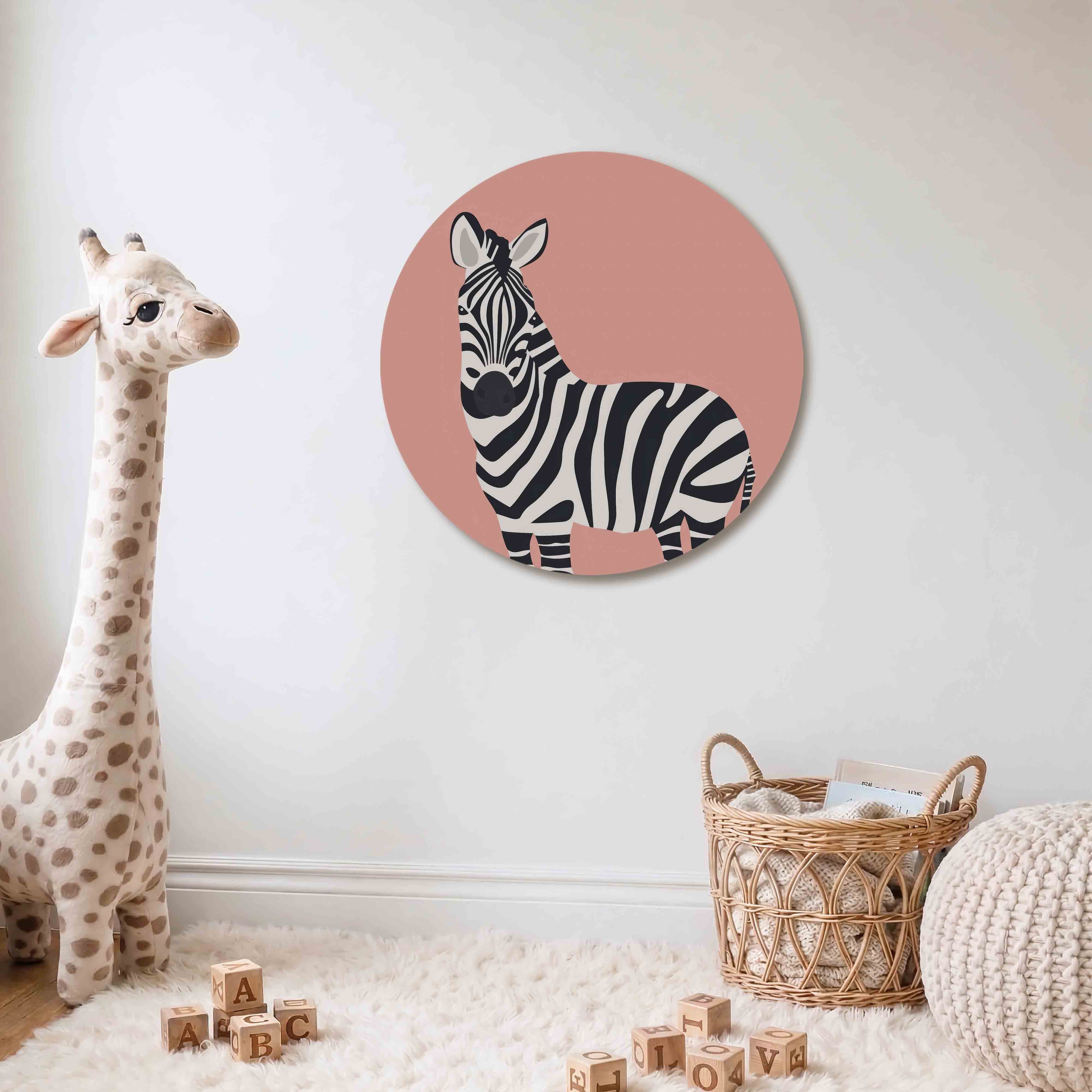 Zebra op roze Muurcirkel