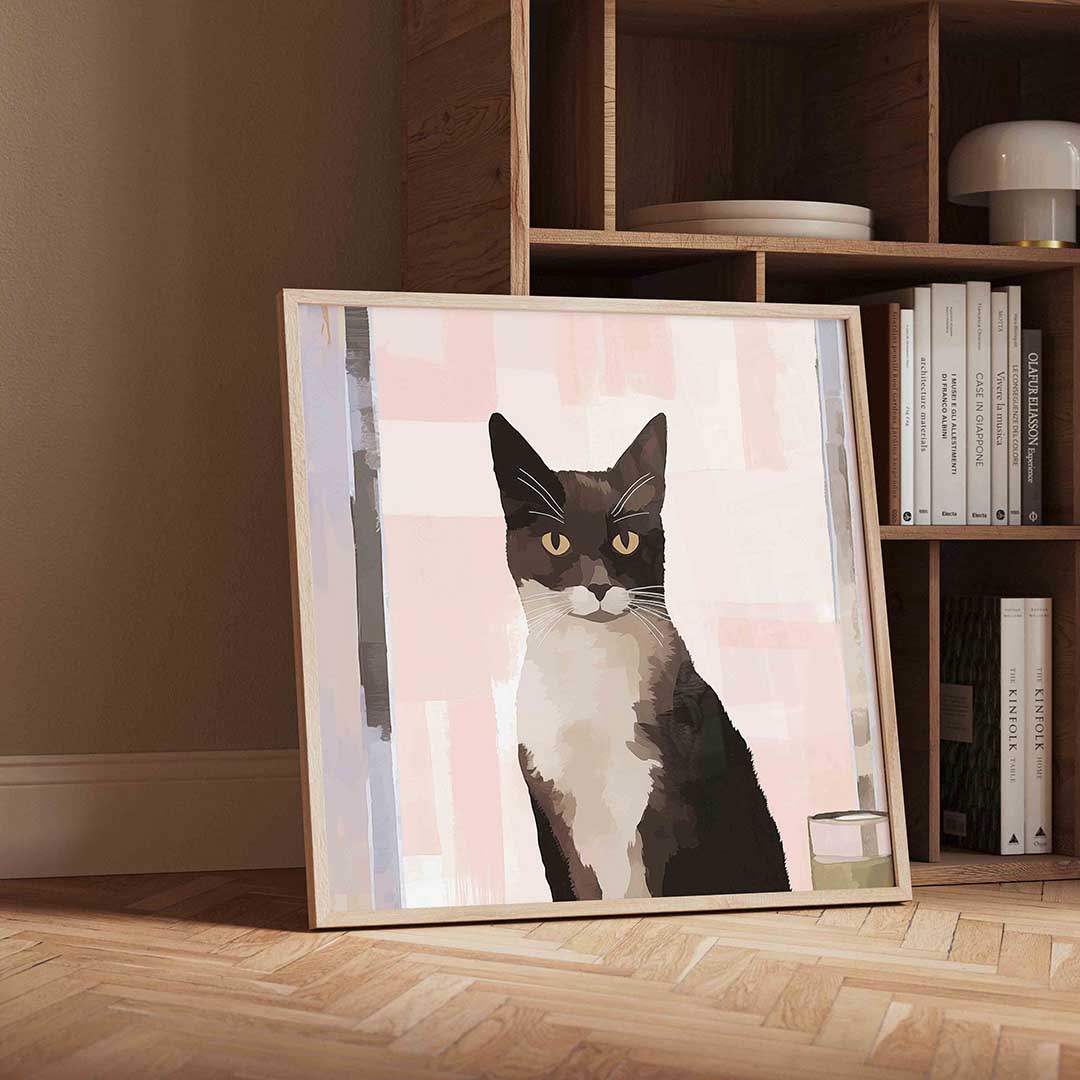 Kat met roze achtergrond Poster