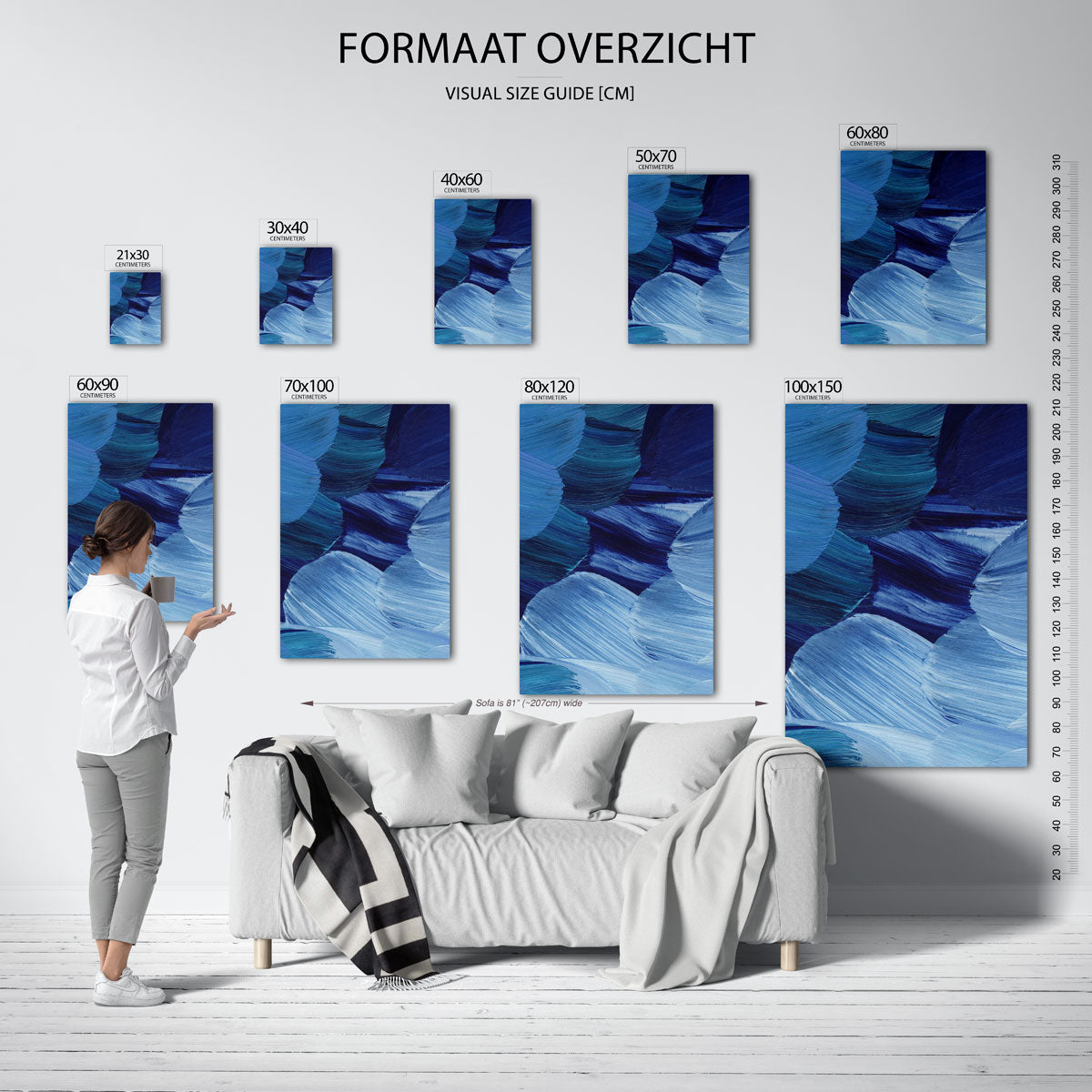 Blauwe penseelstreken Poster