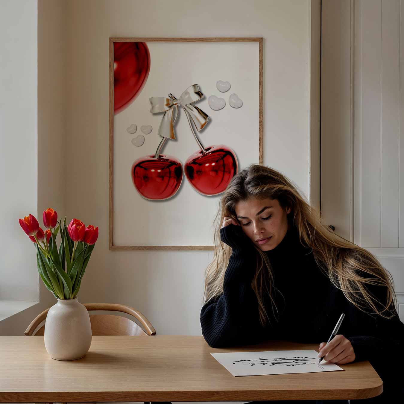 Kersenliefde met Strik Poster-WallArtistic