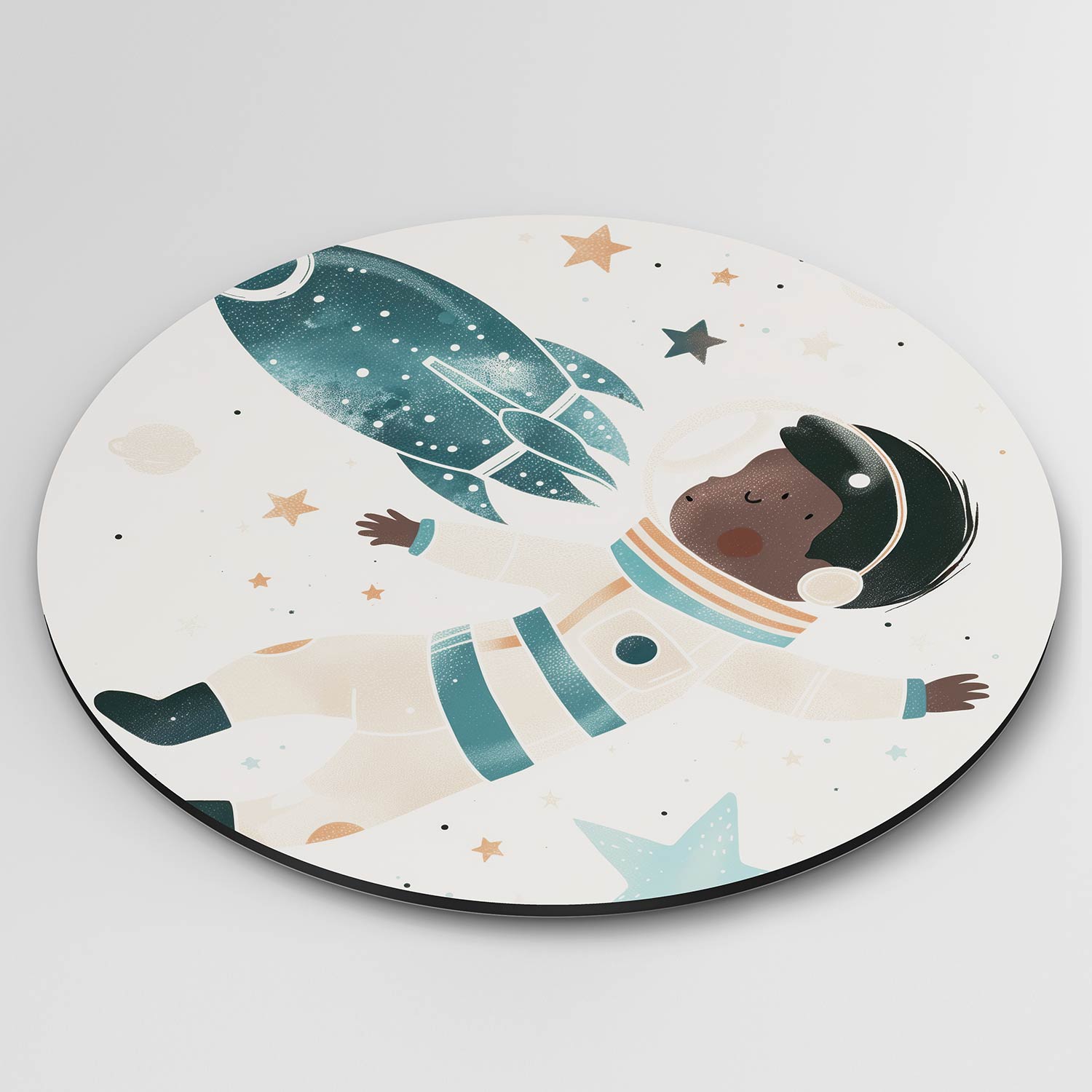 Astronaut en raket Muurcirkel