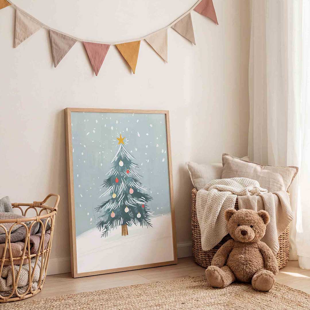 Kerstboom met sneeuw Poster