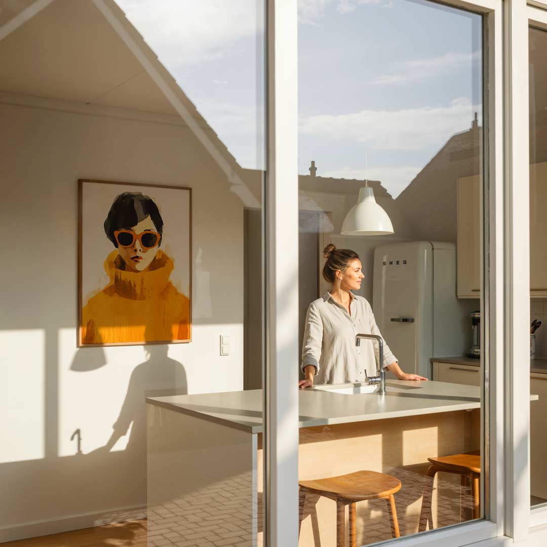 Stijlvolle Fashionista in Zonlicht Poster-WallArtistic
