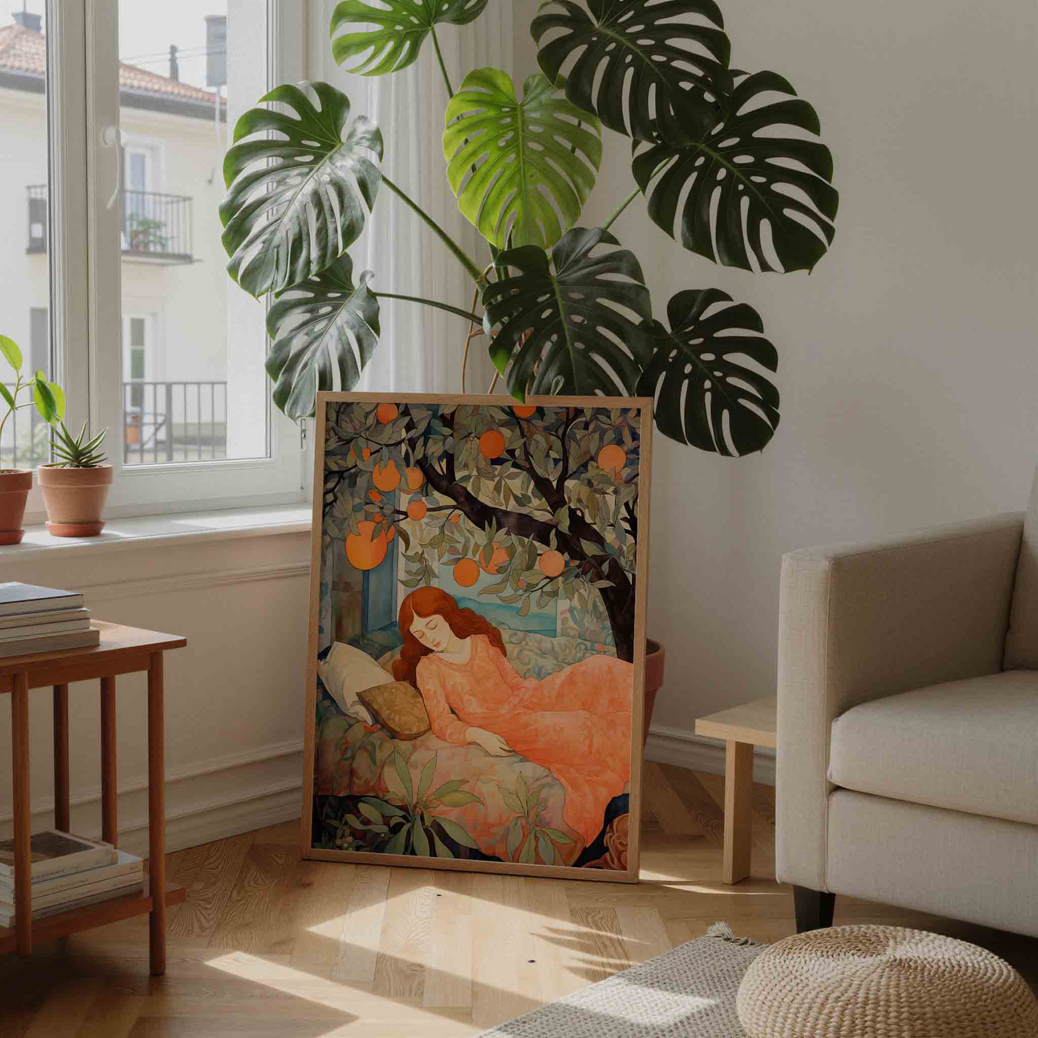 Slapende vrouw onder sinaasappelboom Poster