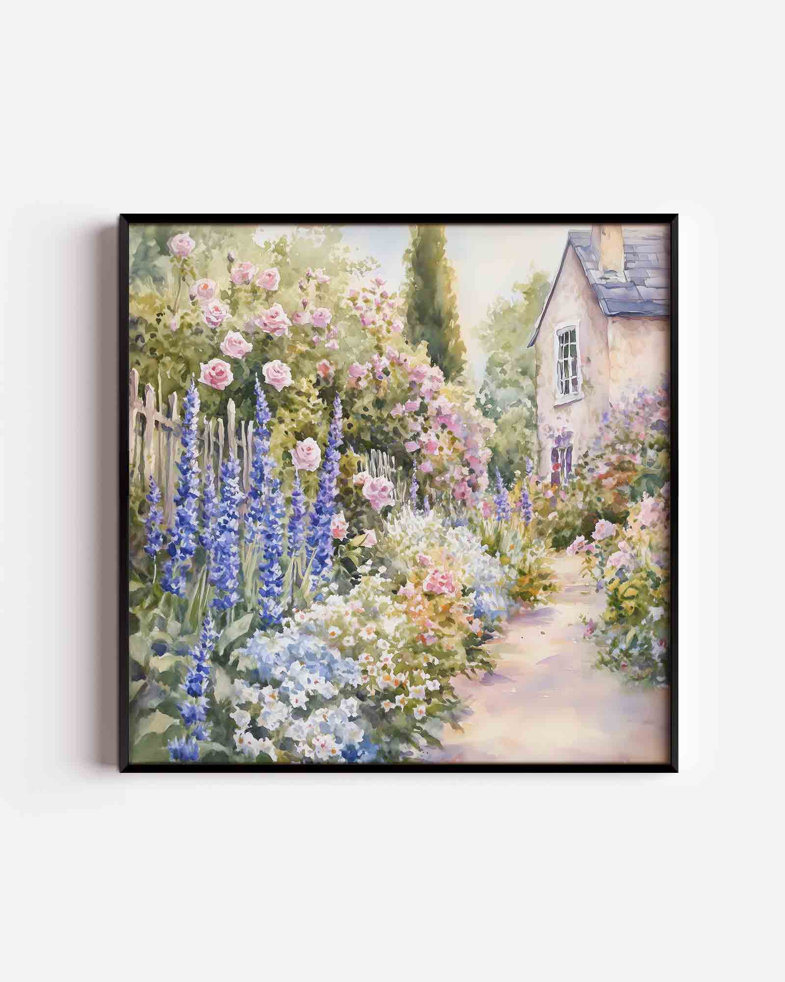 Bloementuin en huis Poster