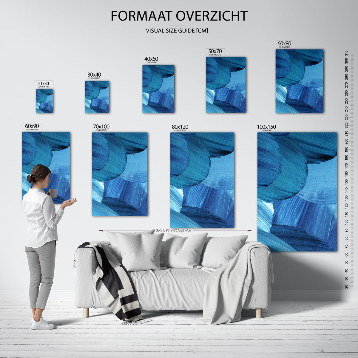 Blauwe penseelstreken Poster