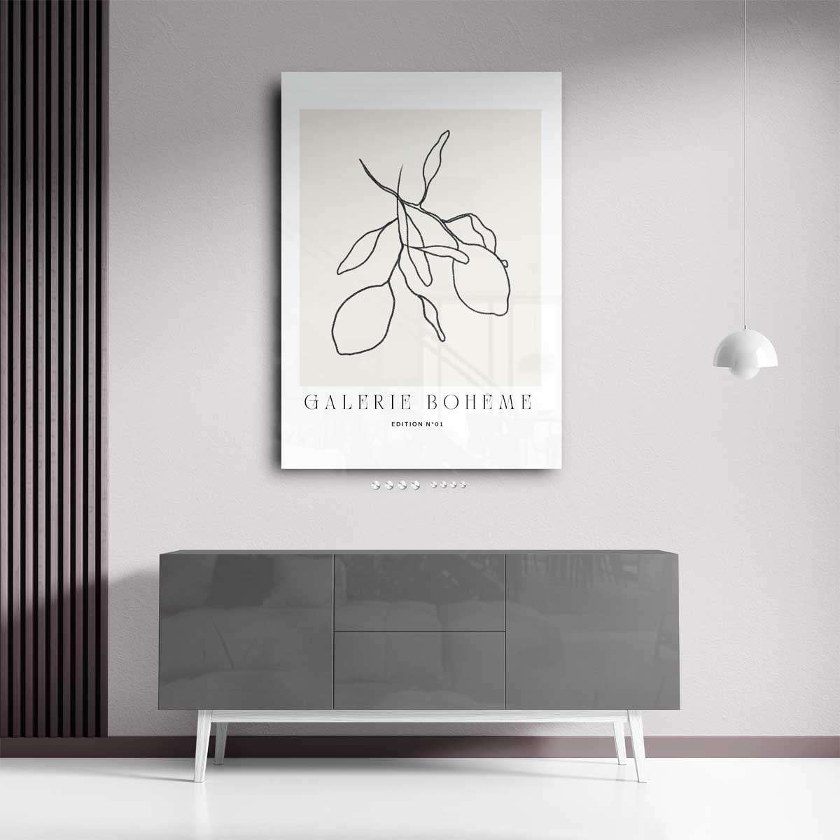 Citroen Lijntekening Kunstwerk-canvas-dibond-plexiglas-wanddecoratie-WallArtistic