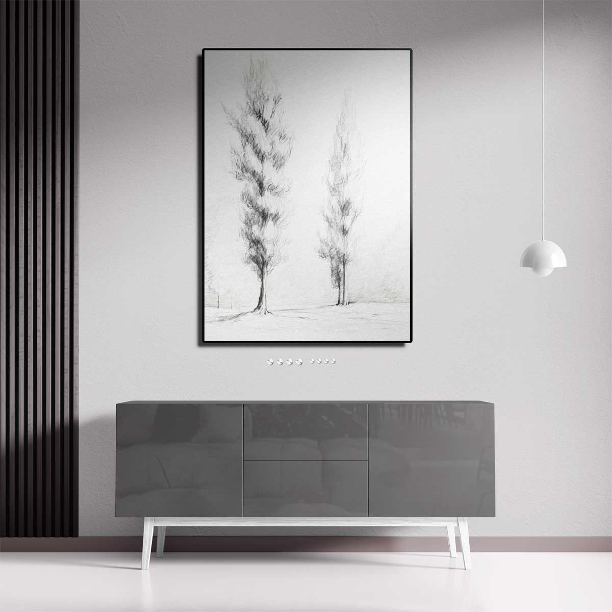 Potloodschets van Cipressen Kunstwerk-canvas-dibond-plexiglas-wanddecoratie-WallArtistic