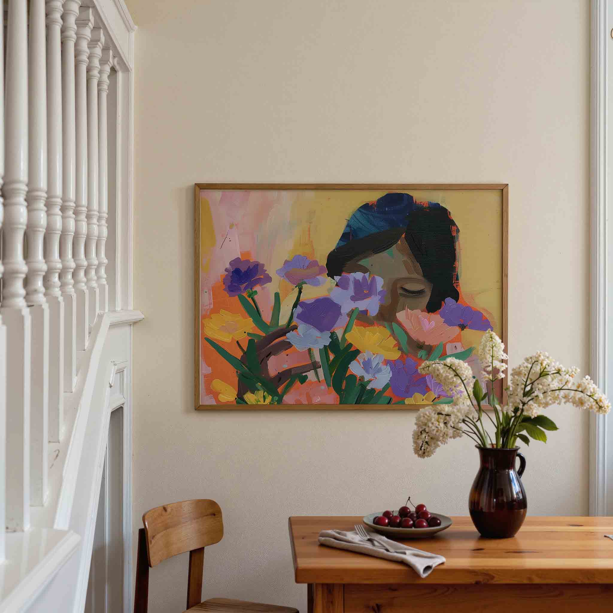 Bloemen en gezicht Poster