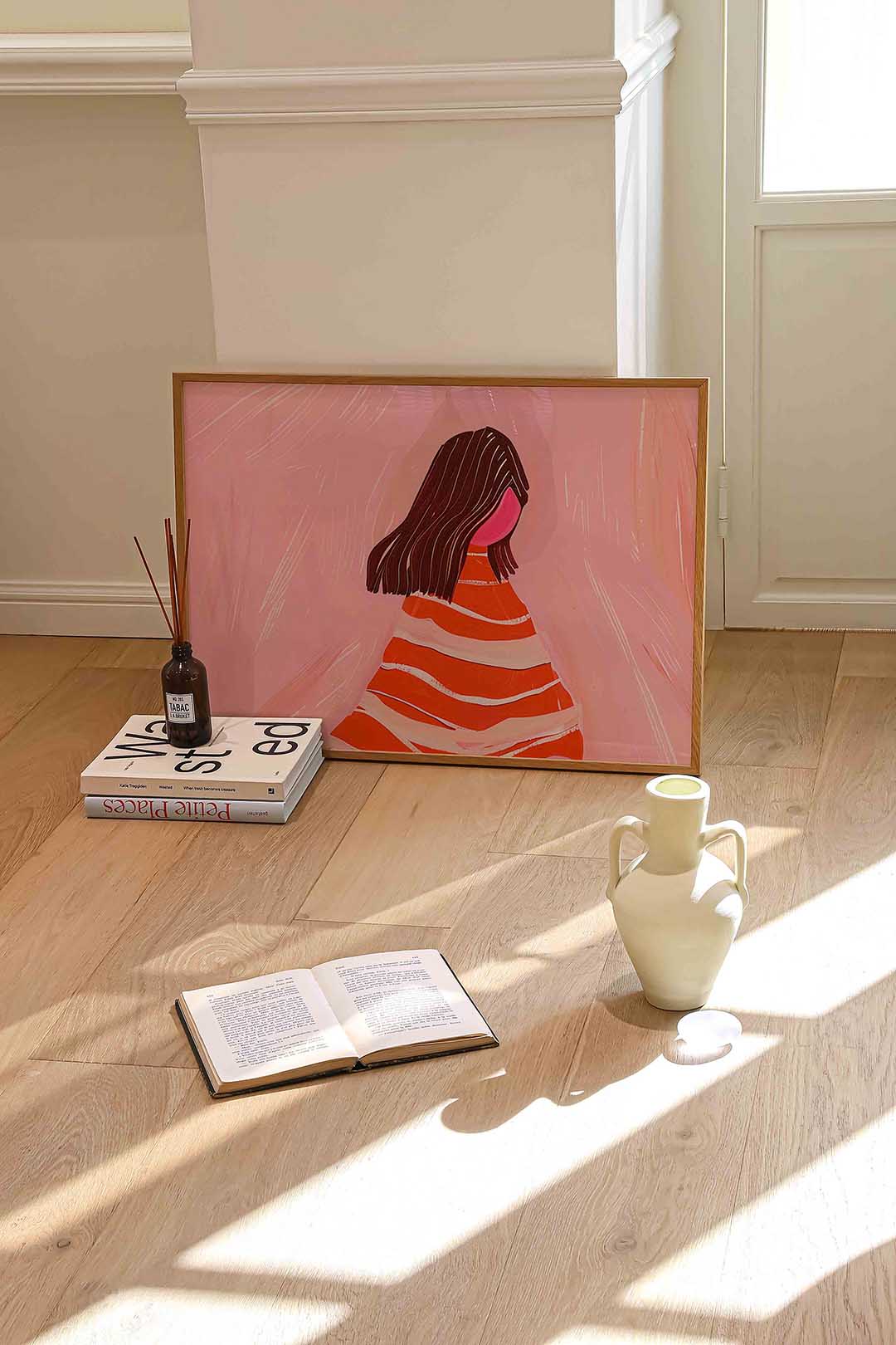 Gestreepte jurk en roze achtergrond Poster