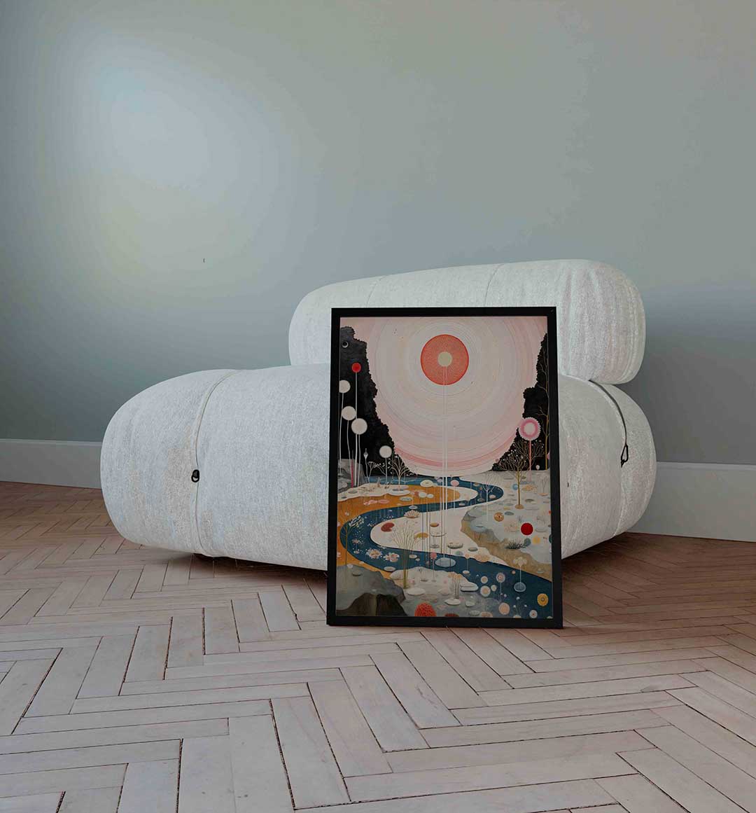 Landschap met zon en rivier Poster