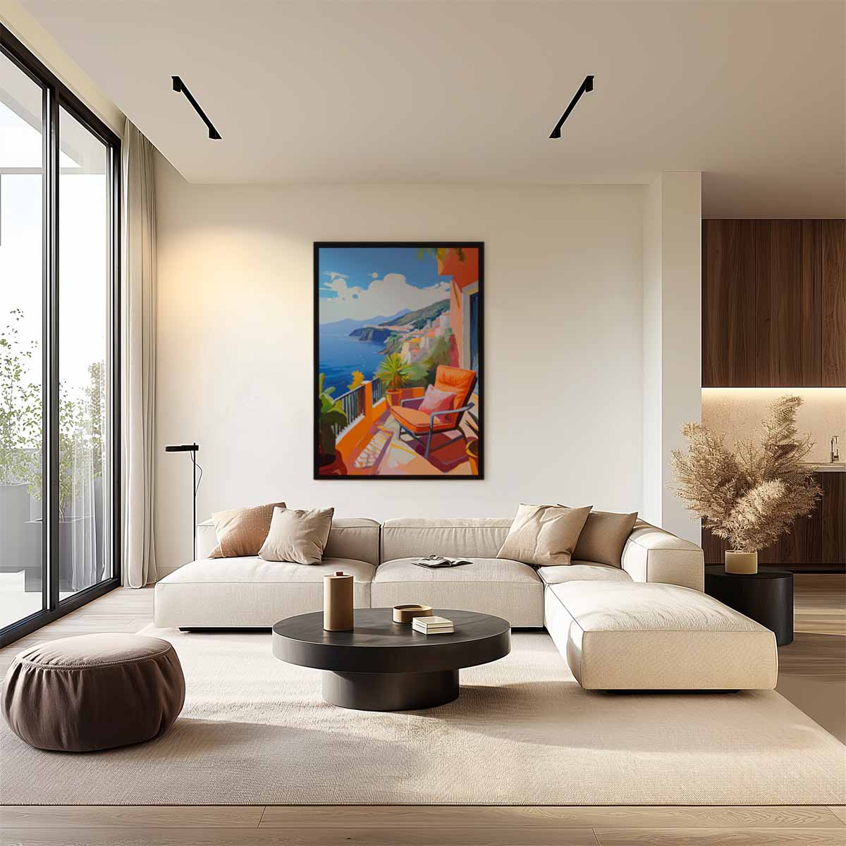 Zonovergoten Balkon aan Zee Kunstwerk-canvas-dibond-plexiglas-wanddecoratie-WallArtistic