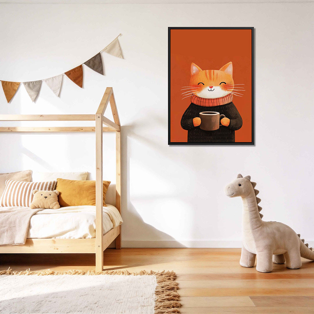 Vrolijke kat met mok Kunstwerk