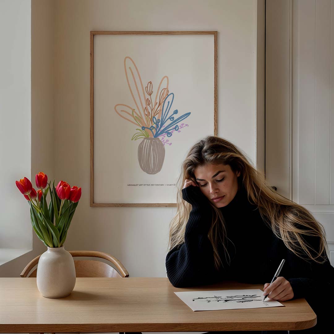 Minimalistische Bloemenvaas Illustratie Poster-WallArtistic