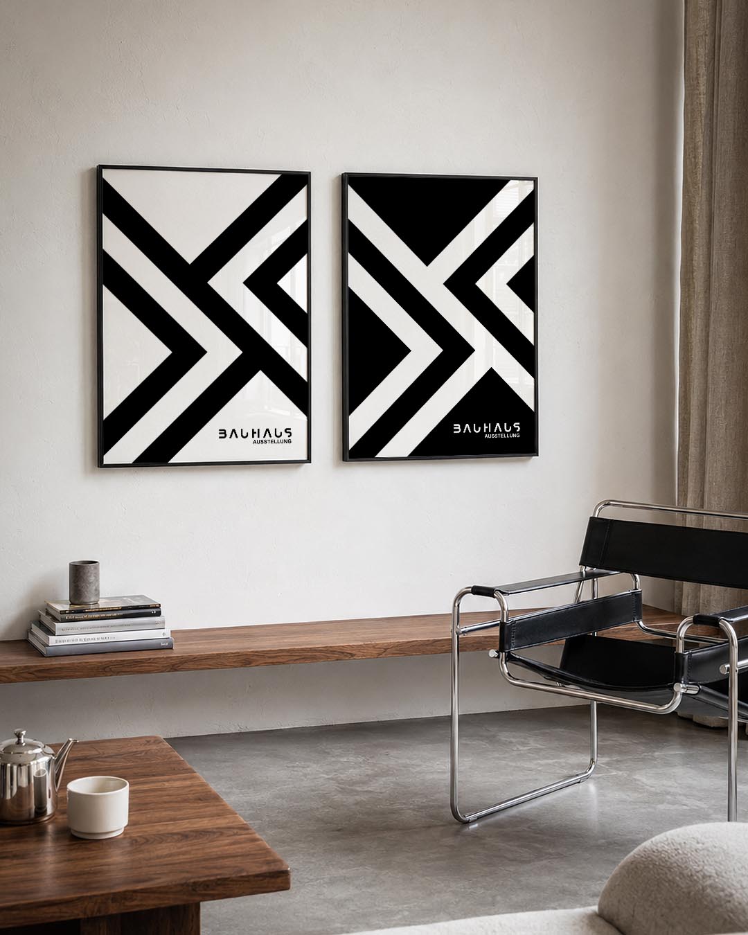 Zwart wit lijnenspel Posterset