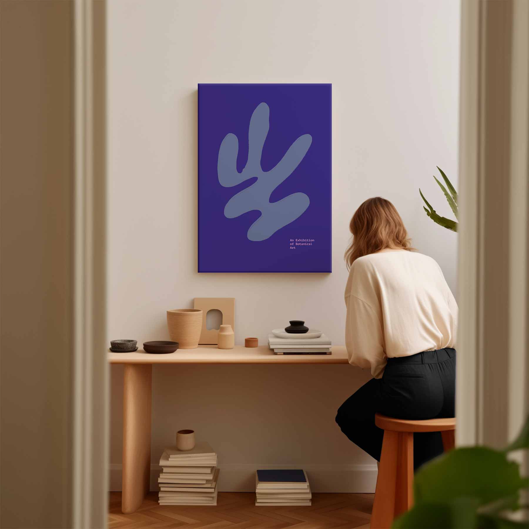Blauwe Botanische Expressie Kunstwerk-canvas-dibond-plexiglas-wanddecoratie-WallArtistic