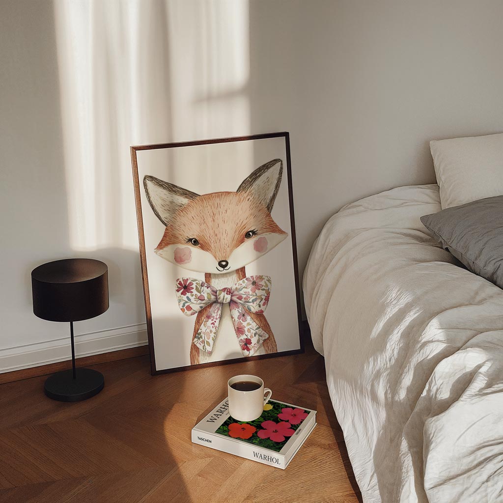 Vrolijke Vos Met Bloemenstrik Poster-WallArtistic