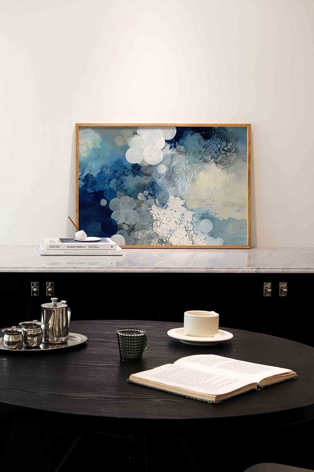 Blauwe en witte cirkels Poster