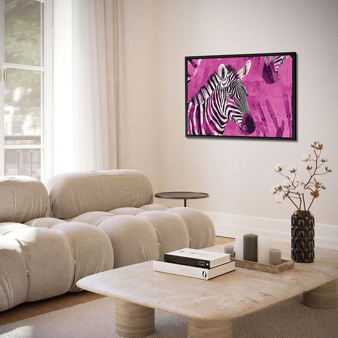 Zebra op roze achtergrond Kunstwerk
