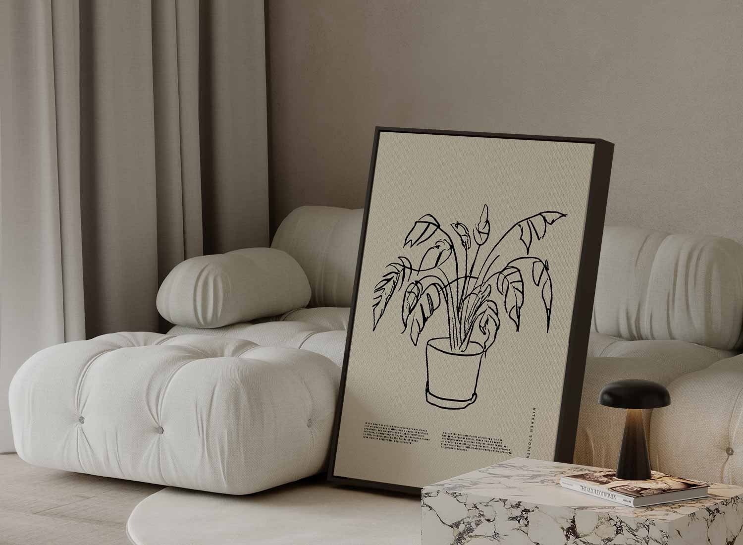 Schaduwplant in Minimalistische Lijntekening Kunstwerk-canvas-dibond-plexiglas-wanddecoratie-WallArtistic